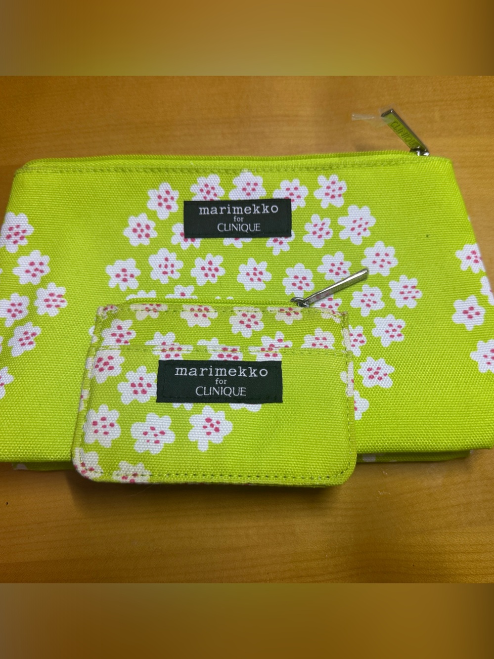 Marimekko for Clinique Lime Green Floral Pouch and Card Wallet